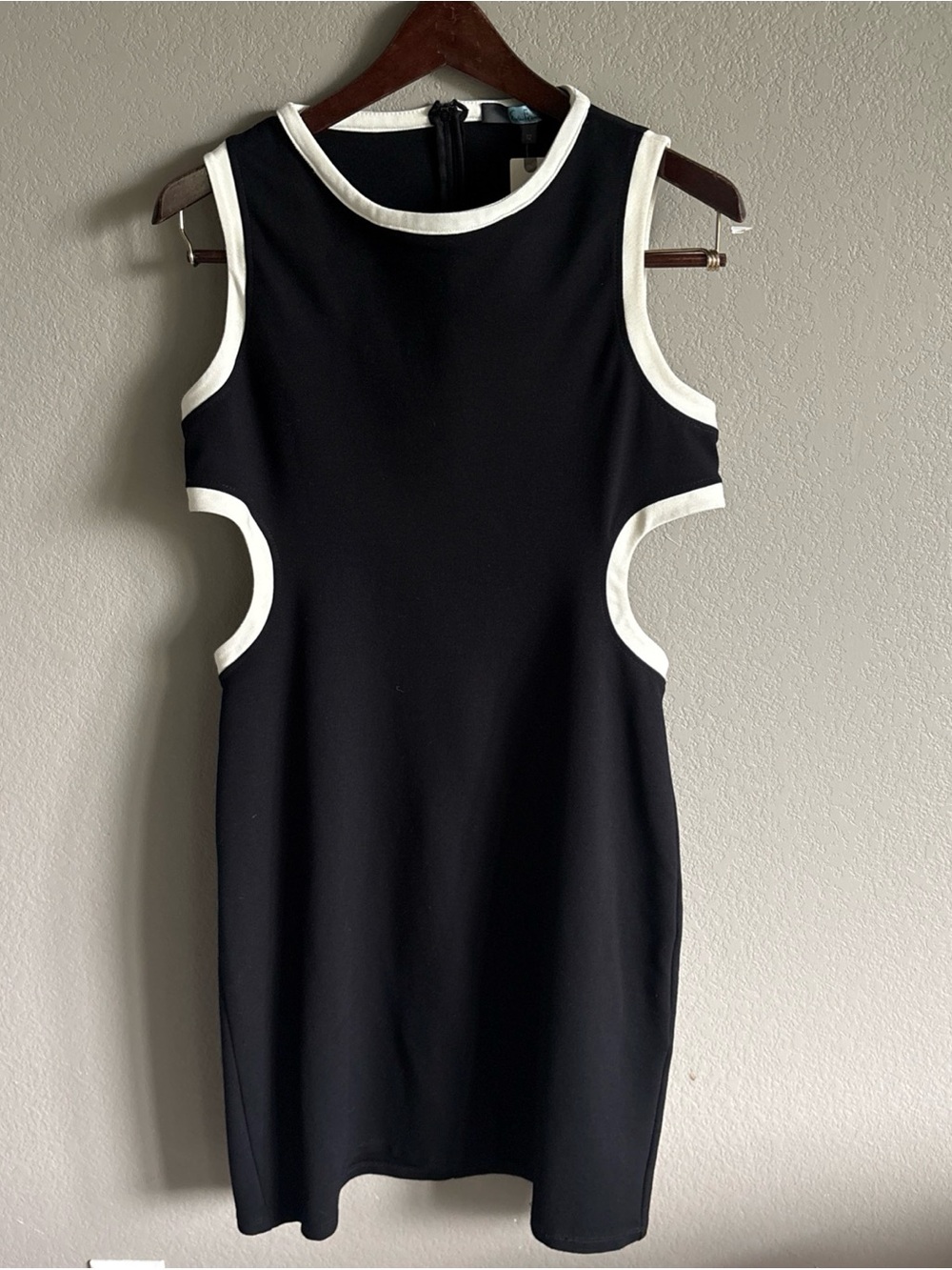 New Anthropologie Eva Franco 12 Sleeveless Black Cutout Dress Ivory Trim Classy
